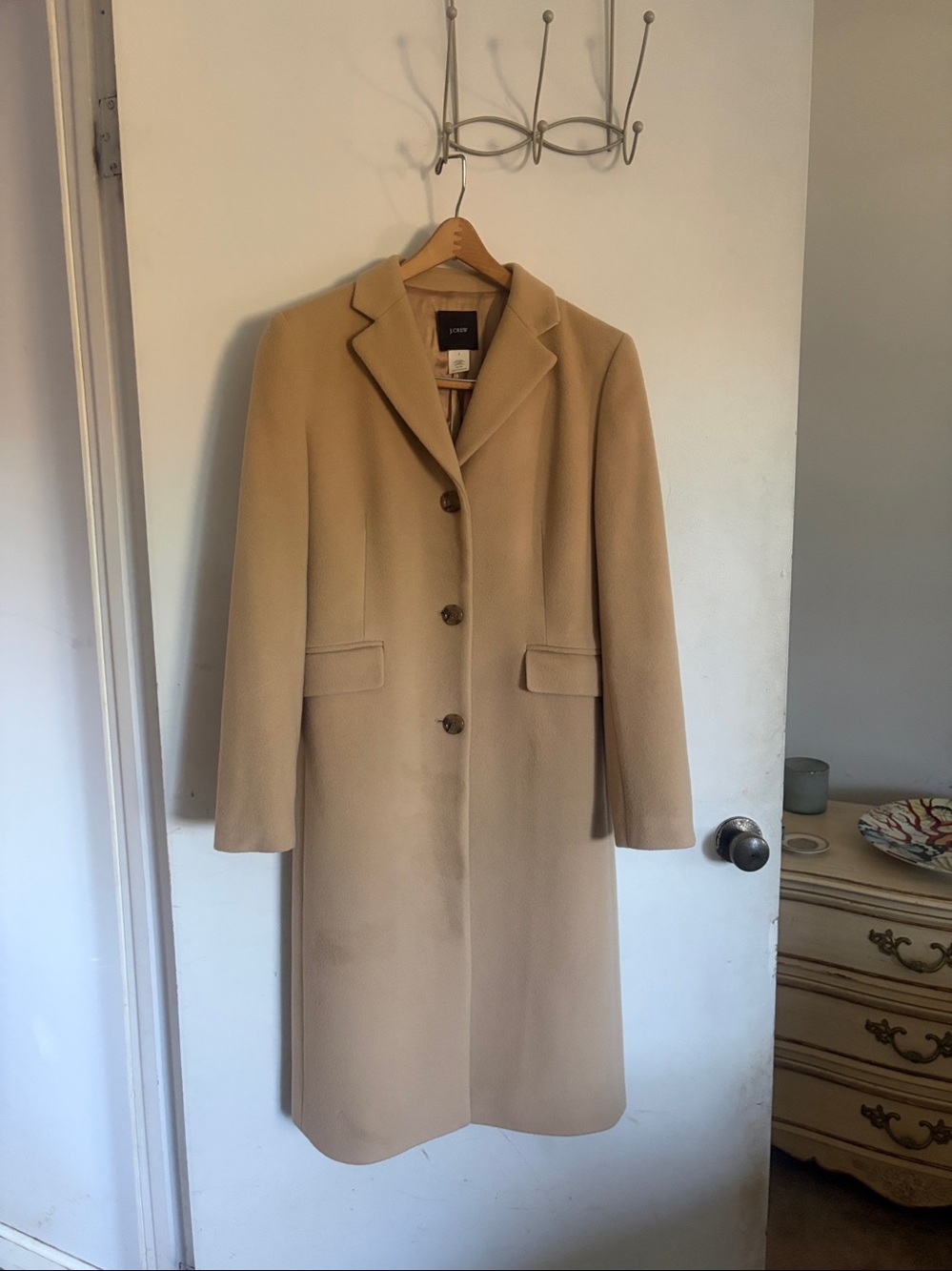 J Crew Coat Womens 6 Tan Italian Double Cloth Wool Classic Lady Day Coat
